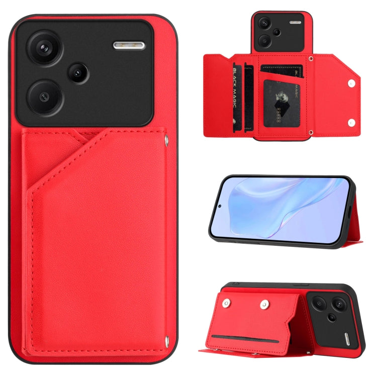 Skin Feel Four Card Slots Phone Case with Wrist Strap, For Redmi 13C 4G Global, For Redmi Note 13 5G, For Redmi Note 13 Pro+, For Redmi 12 4G Global, For Redmi Note 12 Turbo, For Redmi K60 / 60 Pro, For Redmi Note 12S 4G Global                         ...