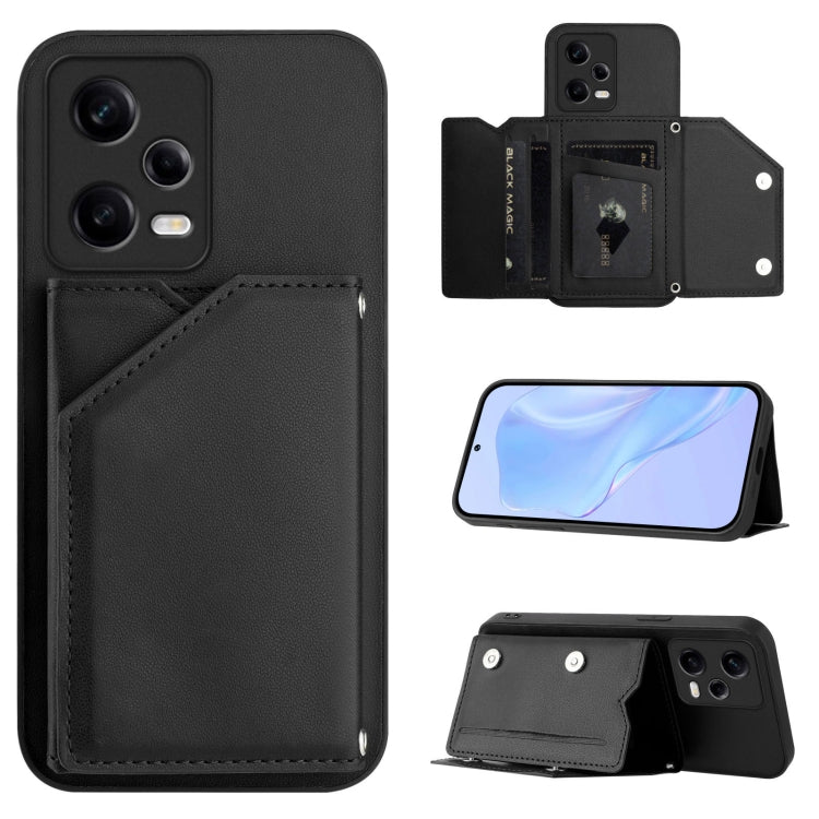 Skin Feel Four Card Slots Phone Case with Wrist Strap, For Redmi Note 12 Pro+ 5G, For Redmi Note 12 Pro 5G, For Redmi Note 12 Pro Speed, For Redmi Note 12 5G Global, For Redmi 12C / 11A, For Redmi 10C, For Redmi Turbo 3