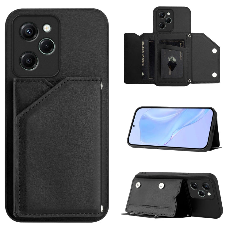 Skin Feel Four Card Slots Phone Case with Wrist Strap, For Redmi Note 12 Pro+ 5G, For Redmi Note 12 Pro 5G, For Redmi Note 12 Pro Speed, For Redmi Note 12 5G Global, For Redmi 12C / 11A, For Redmi 10C, For Redmi Turbo 3
