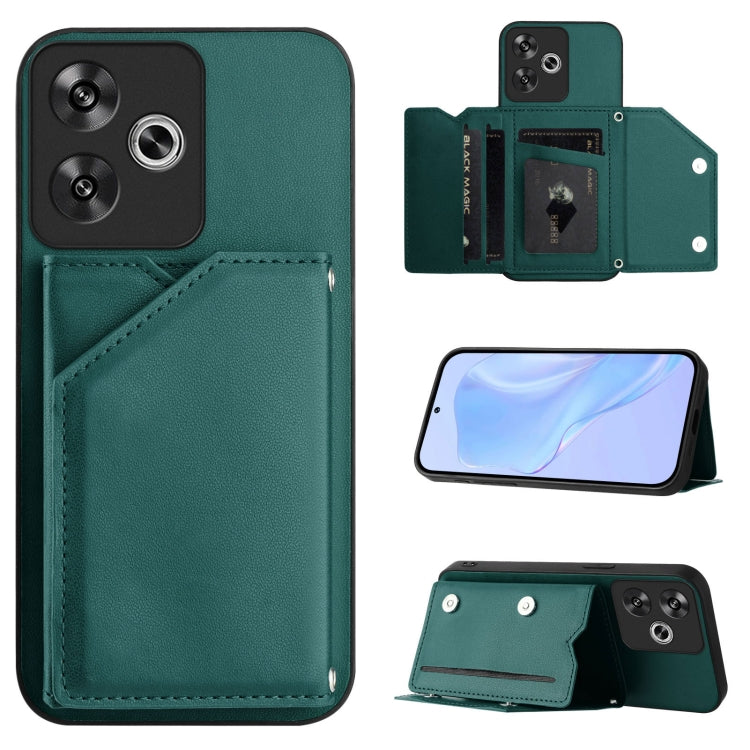 Skin Feel Four Card Slots Phone Case with Wrist Strap, For Redmi Note 12 Pro+ 5G, For Redmi Note 12 Pro 5G, For Redmi Note 12 Pro Speed, For Redmi Note 12 5G Global, For Redmi 12C / 11A, For Redmi 10C, For Redmi Turbo 3