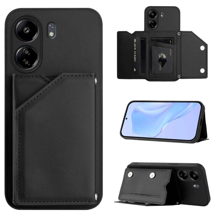 Skin Feel Four Card Slots Phone Case with Wrist Strap, For Xiaomi 15 Ultra, For Xiaomi Poco X7 Pro, For Xiaomi Poco F6, For Xiaomi Civi 4 Pro, For Xiaomi Poco X6, For Xiaomi Poco C65, For Xiaomi Poco F5 5G, For Xiaomi Poco F5 Pro 5G