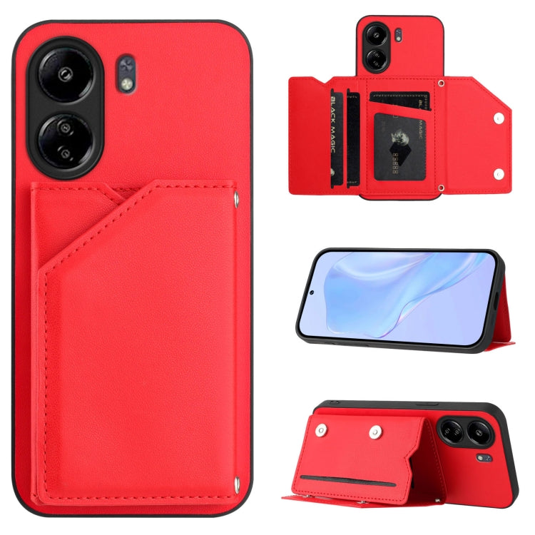 Skin Feel Four Card Slots Phone Case with Wrist Strap, For Xiaomi 15 Ultra, For Xiaomi Poco X7 Pro, For Xiaomi Poco F6, For Xiaomi Civi 4 Pro, For Xiaomi Poco X6, For Xiaomi Poco C65, For Xiaomi Poco F5 5G, For Xiaomi Poco F5 Pro 5G