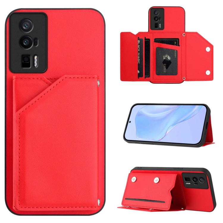 Skin Feel Four Card Slots Phone Case with Wrist Strap, For Xiaomi 15 Ultra, For Xiaomi Poco X7 Pro, For Xiaomi Poco F6, For Xiaomi Civi 4 Pro, For Xiaomi Poco X6, For Xiaomi Poco C65, For Xiaomi Poco F5 5G, For Xiaomi Poco F5 Pro 5G