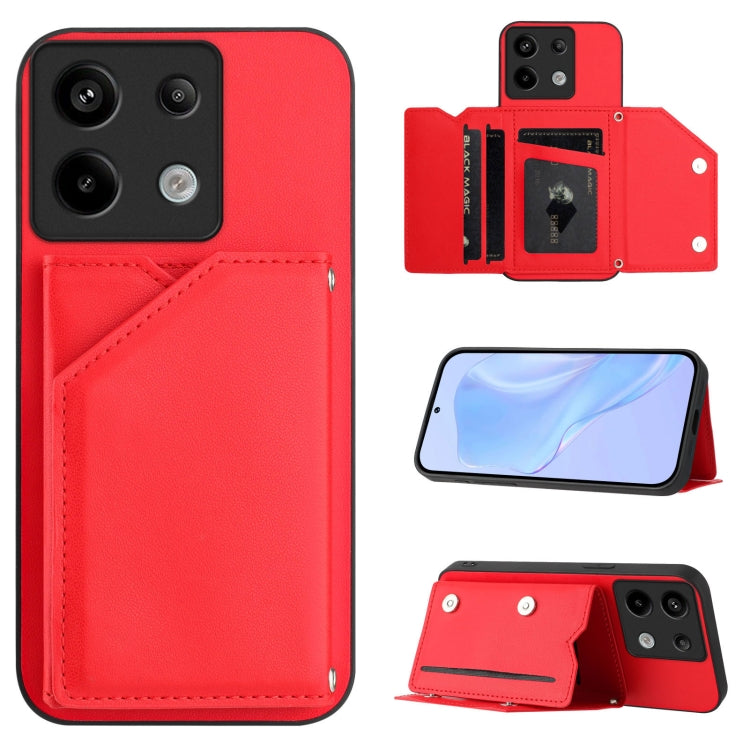 Skin Feel Four Card Slots Phone Case with Wrist Strap, For Xiaomi 15 Ultra, For Xiaomi Poco X7 Pro, For Xiaomi Poco F6, For Xiaomi Civi 4 Pro, For Xiaomi Poco X6, For Xiaomi Poco C65, For Xiaomi Poco F5 5G, For Xiaomi Poco F5 Pro 5G