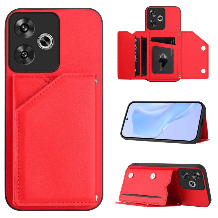 Skin Feel Four Card Slots Phone Case with Wrist Strap, For Xiaomi 15 Ultra, For Xiaomi Poco X7 Pro, For Xiaomi Poco F6, For Xiaomi Civi 4 Pro, For Xiaomi Poco X6, For Xiaomi Poco C65, For Xiaomi Poco F5 5G, For Xiaomi Poco F5 Pro 5G