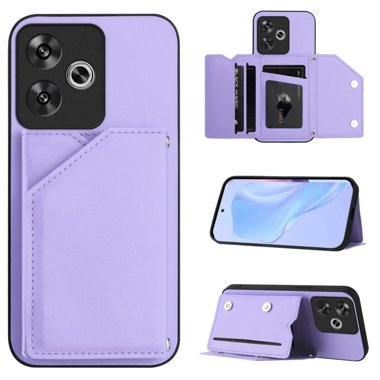 Skin Feel Four Card Slots Phone Case with Wrist Strap, For Xiaomi 15 Ultra, For Xiaomi Poco X7 Pro, For Xiaomi Poco F6, For Xiaomi Civi 4 Pro, For Xiaomi Poco X6, For Xiaomi Poco C65, For Xiaomi Poco F5 5G, For Xiaomi Poco F5 Pro 5G
