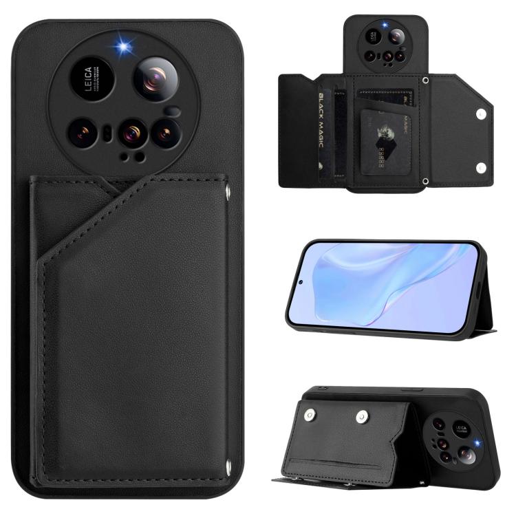 Skin Feel Four Card Slots Phone Case with Wrist Strap, For Xiaomi 15 Ultra, For Xiaomi Poco X7 Pro, For Xiaomi Poco F6, For Xiaomi Civi 4 Pro, For Xiaomi Poco X6, For Xiaomi Poco C65, For Xiaomi Poco F5 5G, For Xiaomi Poco F5 Pro 5G