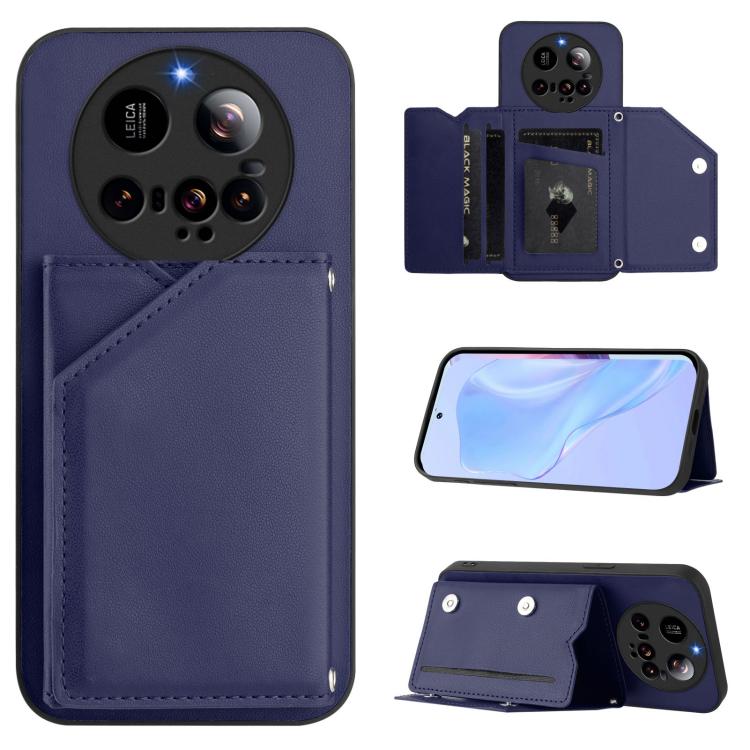Skin Feel Four Card Slots Phone Case with Wrist Strap, For Xiaomi 15 Ultra, For Xiaomi Poco X7 Pro, For Xiaomi Poco F6, For Xiaomi Civi 4 Pro, For Xiaomi Poco X6, For Xiaomi Poco C65, For Xiaomi Poco F5 5G, For Xiaomi Poco F5 Pro 5G