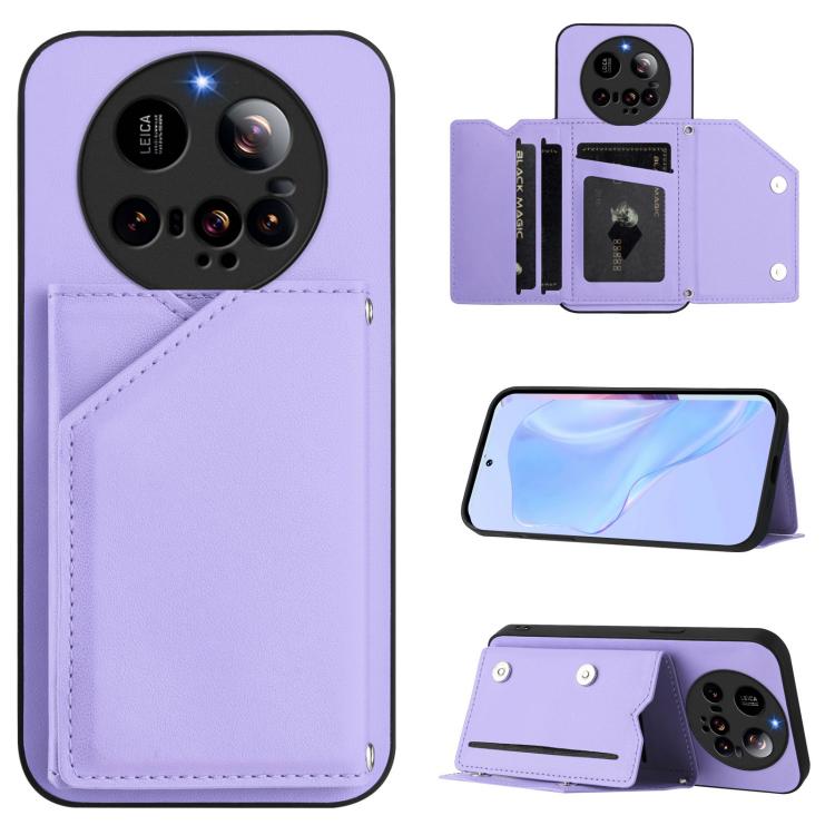 Skin Feel Four Card Slots Phone Case with Wrist Strap, For Xiaomi 15 Ultra, For Xiaomi Poco X7 Pro, For Xiaomi Poco F6, For Xiaomi Civi 4 Pro, For Xiaomi Poco X6, For Xiaomi Poco C65, For Xiaomi Poco F5 5G, For Xiaomi Poco F5 Pro 5G