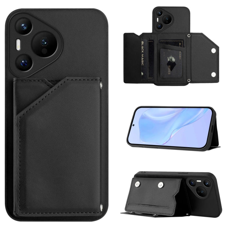 Skin Feel Four Card Slots Phone Case with Wrist Strap, For Huawei Pura 70 Ultra, For Huawei Pura 70 Pro, For Huawei Pura 70