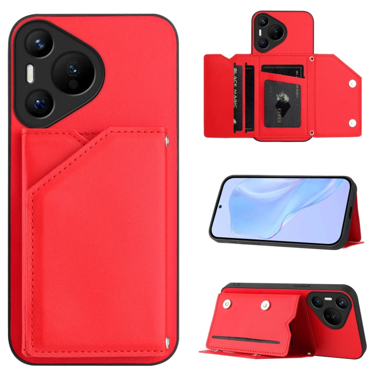 Skin Feel Four Card Slots Phone Case with Wrist Strap, For Huawei Pura 70 Ultra, For Huawei Pura 70 Pro, For Huawei Pura 70