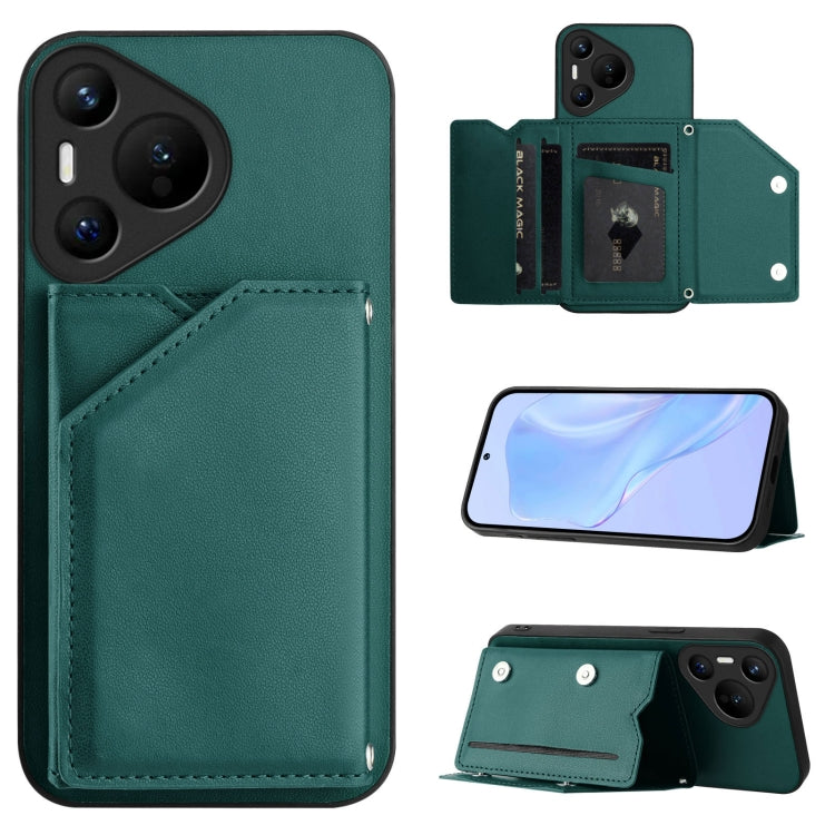 Skin Feel Four Card Slots Phone Case with Wrist Strap, For Huawei Pura 70 Ultra, For Huawei Pura 70 Pro, For Huawei Pura 70