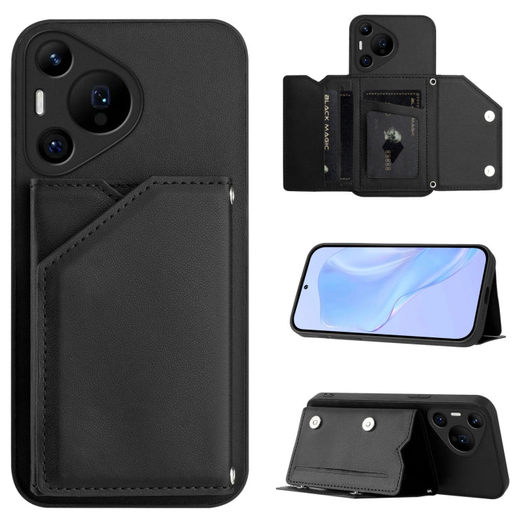 Skin Feel Four Card Slots Phone Case with Wrist Strap, For Huawei Pura 70 Ultra, For Huawei Pura 70 Pro, For Huawei Pura 70