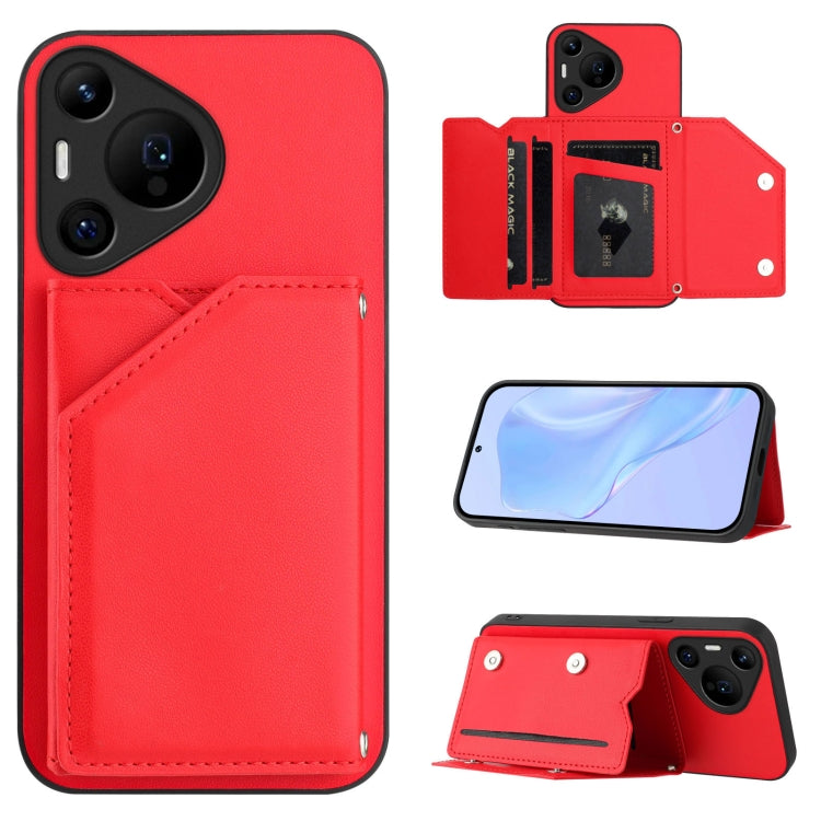 Skin Feel Four Card Slots Phone Case with Wrist Strap, For Huawei Pura 70 Ultra, For Huawei Pura 70 Pro, For Huawei Pura 70