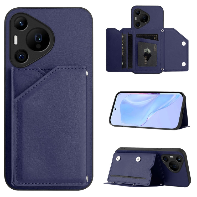 Skin Feel Four Card Slots Phone Case with Wrist Strap, For Huawei Pura 70 Ultra, For Huawei Pura 70 Pro, For Huawei Pura 70