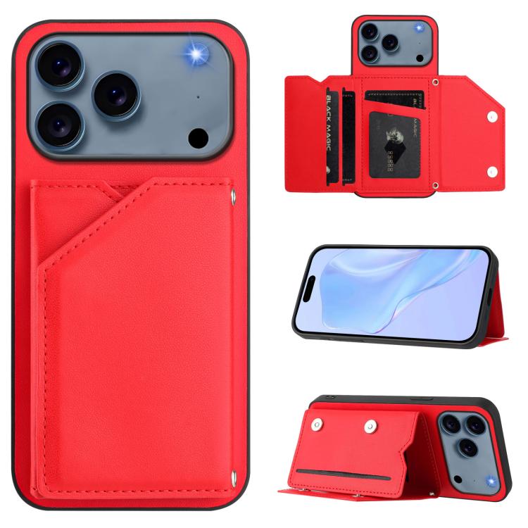 Skin Feel Four Card Slots Phone Case with Wrist Strap, For iPhone 18 Pro / 17 Pro, For iPhone 18 Pro Max / 17 Pro Max, For iPhone 17, For iPhone Air, For iPhone 16 Pro Max, For iPhone 16 Pro, For iPhone 16 Plus, For iPhone 16
