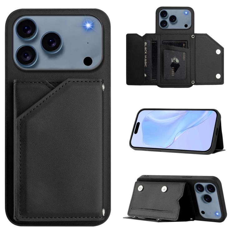 Skin Feel Four Card Slots Phone Case with Wrist Strap, For iPhone 18 Pro / 17 Pro, For iPhone 18 Pro Max / 17 Pro Max, For iPhone 17, For iPhone Air, For iPhone 16 Pro Max, For iPhone 16 Pro, For iPhone 16 Plus, For iPhone 16