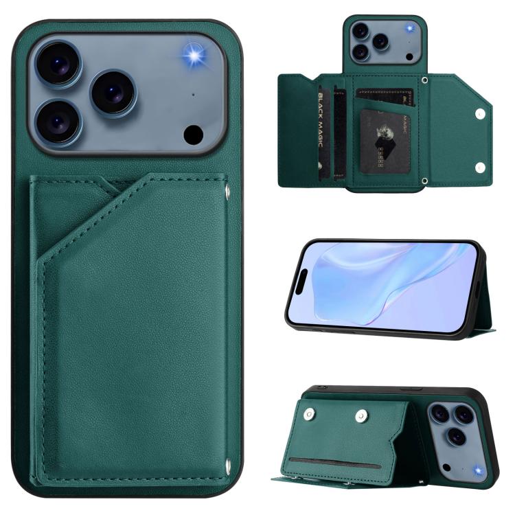 Skin Feel Four Card Slots Phone Case with Wrist Strap, For iPhone 18 Pro / 17 Pro, For iPhone 18 Pro Max / 17 Pro Max, For iPhone 17, For iPhone Air, For iPhone 16 Pro Max, For iPhone 16 Pro, For iPhone 16 Plus, For iPhone 16