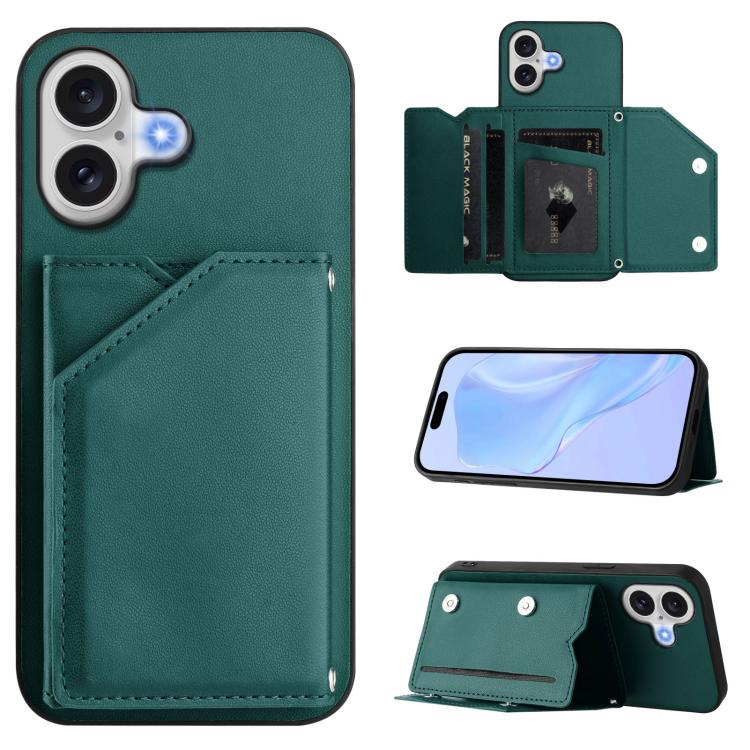 Skin Feel Four Card Slots Phone Case with Wrist Strap, For iPhone 18 Pro / 17 Pro, For iPhone 18 Pro Max / 17 Pro Max, For iPhone 17, For iPhone Air, For iPhone 16 Pro Max, For iPhone 16 Pro, For iPhone 16 Plus, For iPhone 16