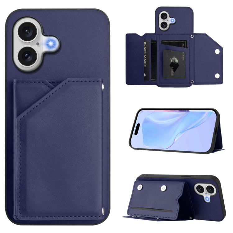 Skin Feel Four Card Slots Phone Case with Wrist Strap, For iPhone 18 Pro / 17 Pro, For iPhone 18 Pro Max / 17 Pro Max, For iPhone 17, For iPhone Air, For iPhone 16 Pro Max, For iPhone 16 Pro, For iPhone 16 Plus, For iPhone 16