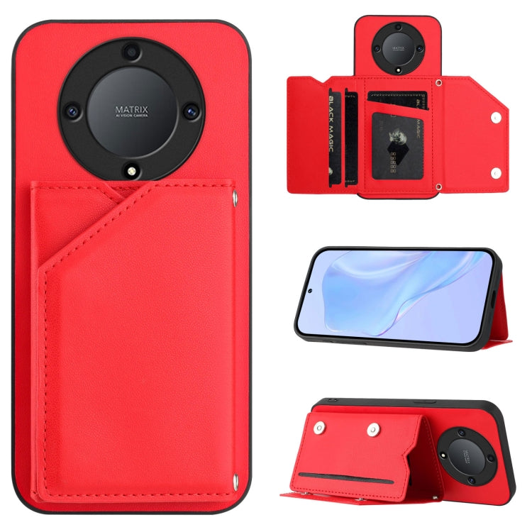 Skin Feel Four Card Slots Phone Case with Wrist Strap, For Honor X9A / Magic5 Lite