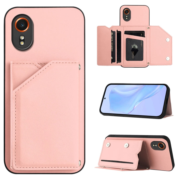 Skin Feel Four Card Slots Phone Case with Wrist Strap, For Samsung Galaxy Xcover 7