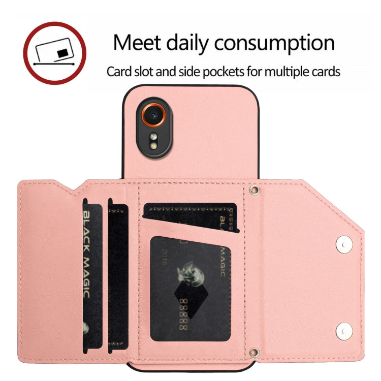Skin Feel Four Card Slots Phone Case with Wrist Strap, For Samsung Galaxy Xcover 7