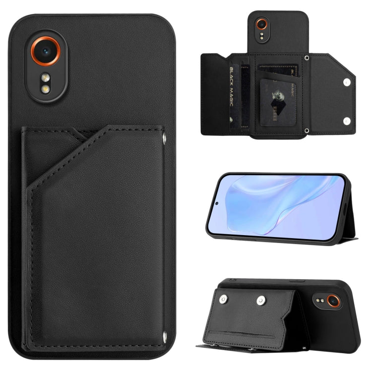 Skin Feel Four Card Slots Phone Case with Wrist Strap, For Samsung Galaxy Xcover 7