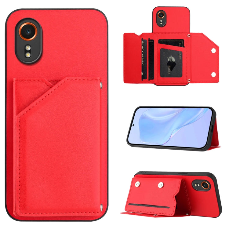 Skin Feel Four Card Slots Phone Case with Wrist Strap, For Samsung Galaxy Xcover 7