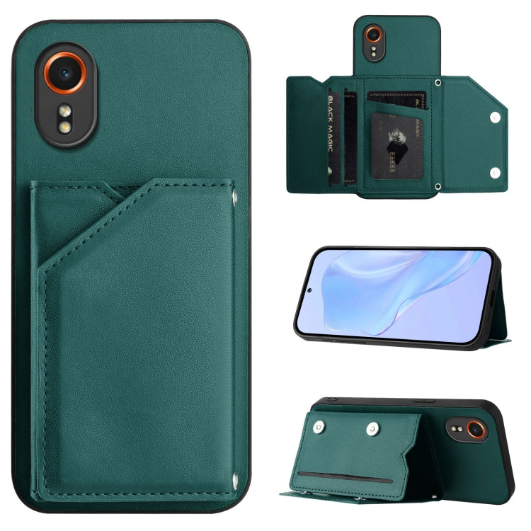 Skin Feel Four Card Slots Phone Case with Wrist Strap, For Samsung Galaxy Xcover 7