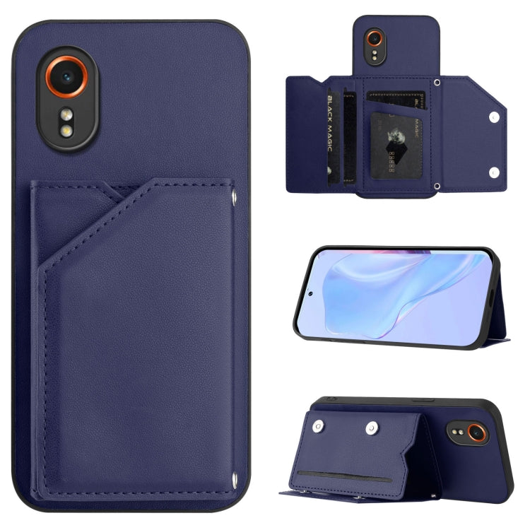 Skin Feel Four Card Slots Phone Case with Wrist Strap, For Samsung Galaxy Xcover 7