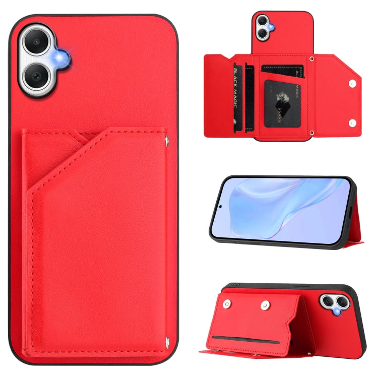 Skin Feel Four Card Slots Phone Case with Wrist Strap, For Samsung Galaxy A16, For Samsung Galaxy A06, For Samsung Galaxy A25, For Samsung Galaxy A55 5G, For Samsung Galaxy A35 5G, For Samsung Galaxy A15 4G, For Samsung Galaxy A05 4G                   ...