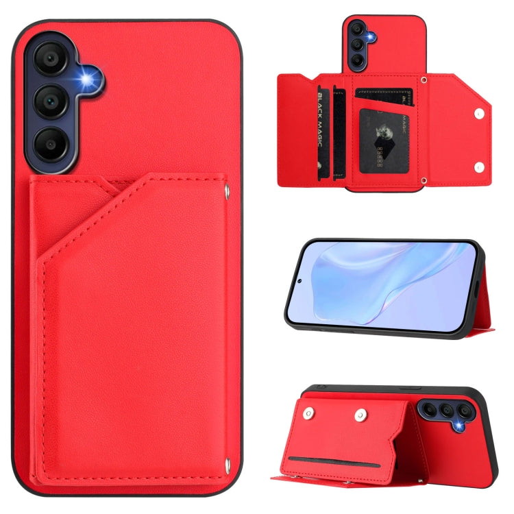 Skin Feel Four Card Slots Phone Case with Wrist Strap, For Samsung Galaxy A16, For Samsung Galaxy A06, For Samsung Galaxy A25, For Samsung Galaxy A55 5G, For Samsung Galaxy A35 5G, For Samsung Galaxy A15 4G, For Samsung Galaxy A05 4G                   ...