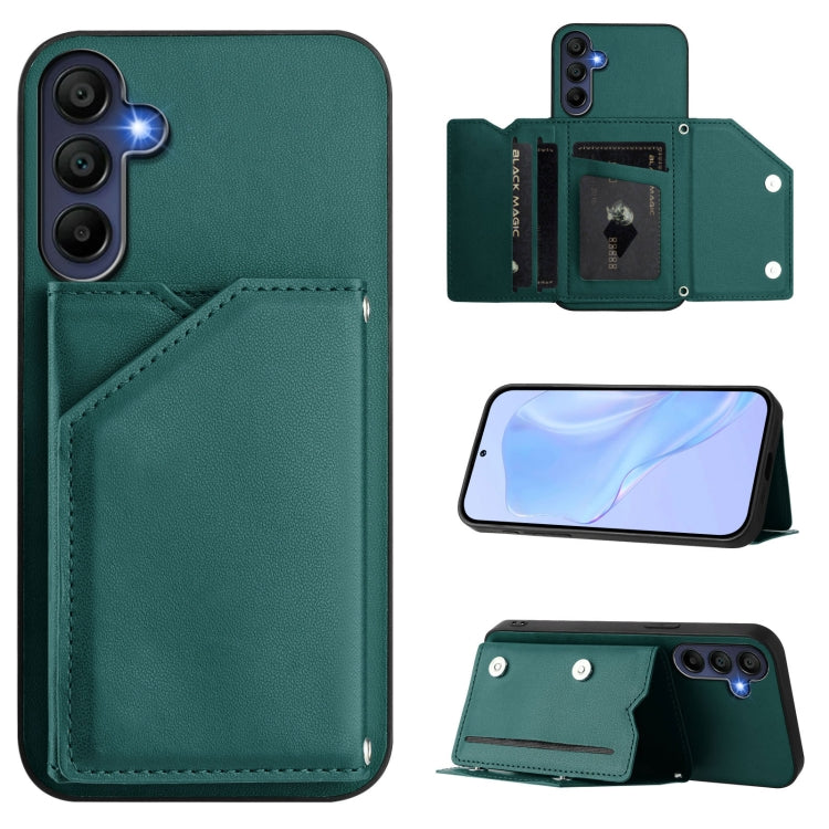 Skin Feel Four Card Slots Phone Case with Wrist Strap, For Samsung Galaxy A16, For Samsung Galaxy A06, For Samsung Galaxy A25, For Samsung Galaxy A55 5G, For Samsung Galaxy A35 5G, For Samsung Galaxy A15 4G, For Samsung Galaxy A05 4G                   ...