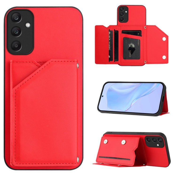 Skin Feel Four Card Slots Phone Case with Wrist Strap, For Samsung Galaxy A16, For Samsung Galaxy A06, For Samsung Galaxy A25, For Samsung Galaxy A55 5G, For Samsung Galaxy A35 5G, For Samsung Galaxy A15 4G, For Samsung Galaxy A05 4G                   ...