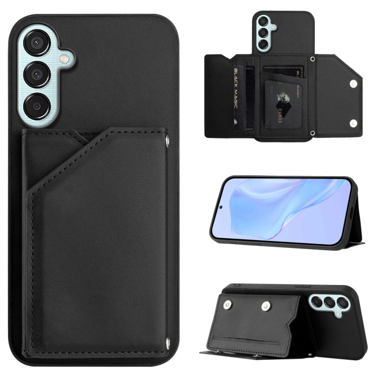 Skin Feel Four Card Slots Phone Case with Wrist Strap, For Samsung Galaxy M56 5G, For Samsung Galaxy M16 5G / F16 5G, For Samsung Galaxy M06 5G / F06 5G, For Samsung Galaxy M35, For Samsung Galaxy M55 / C55 5G, For Samsung Galaxy M15 / F15