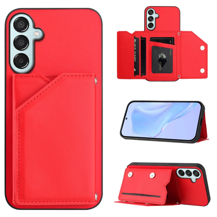 Skin Feel Four Card Slots Phone Case with Wrist Strap, For Samsung Galaxy M56 5G, For Samsung Galaxy M16 5G / F16 5G, For Samsung Galaxy M06 5G / F06 5G, For Samsung Galaxy M35, For Samsung Galaxy M55 / C55 5G, For Samsung Galaxy M15 / F15