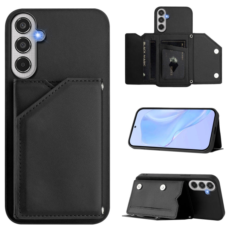 Skin Feel Four Card Slots Phone Case with Wrist Strap, For Samsung Galaxy M56 5G, For Samsung Galaxy M16 5G / F16 5G, For Samsung Galaxy M06 5G / F06 5G, For Samsung Galaxy M35, For Samsung Galaxy M55 / C55 5G, For Samsung Galaxy M15 / F15