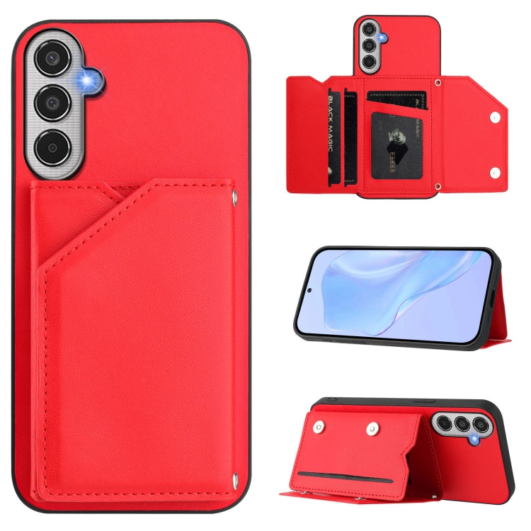 Skin Feel Four Card Slots Phone Case with Wrist Strap, For Samsung Galaxy M56 5G, For Samsung Galaxy M16 5G / F16 5G, For Samsung Galaxy M06 5G / F06 5G, For Samsung Galaxy M35, For Samsung Galaxy M55 / C55 5G, For Samsung Galaxy M15 / F15