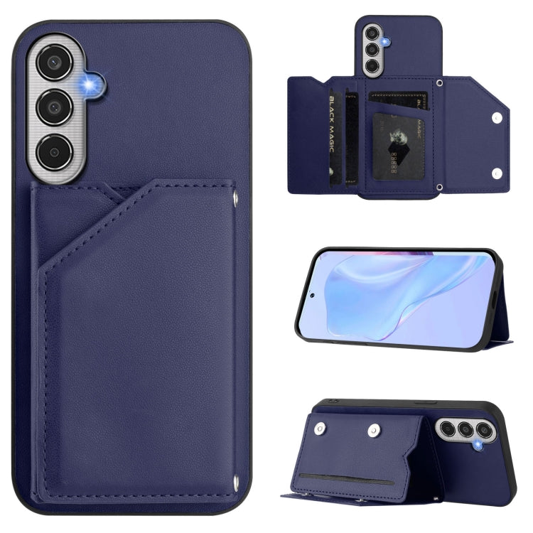 Skin Feel Four Card Slots Phone Case with Wrist Strap, For Samsung Galaxy M56 5G, For Samsung Galaxy M16 5G / F16 5G, For Samsung Galaxy M06 5G / F06 5G, For Samsung Galaxy M35, For Samsung Galaxy M55 / C55 5G, For Samsung Galaxy M15 / F15