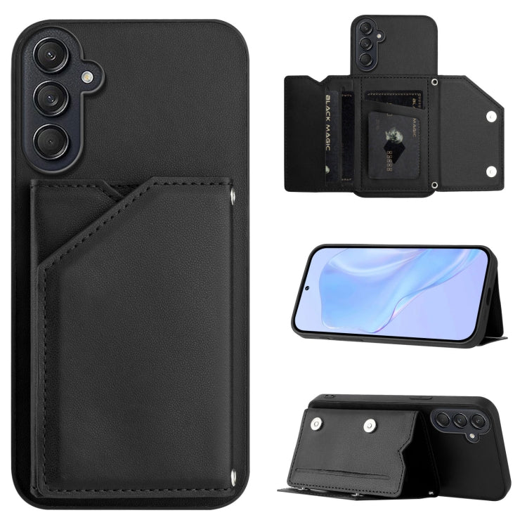 Skin Feel Four Card Slots Phone Case with Wrist Strap, For Samsung Galaxy M56 5G, For Samsung Galaxy M16 5G / F16 5G, For Samsung Galaxy M06 5G / F06 5G, For Samsung Galaxy M35, For Samsung Galaxy M55 / C55 5G, For Samsung Galaxy M15 / F15