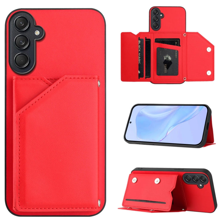Skin Feel Four Card Slots Phone Case with Wrist Strap, For Samsung Galaxy M56 5G, For Samsung Galaxy M16 5G / F16 5G, For Samsung Galaxy M06 5G / F06 5G, For Samsung Galaxy M35, For Samsung Galaxy M55 / C55 5G, For Samsung Galaxy M15 / F15