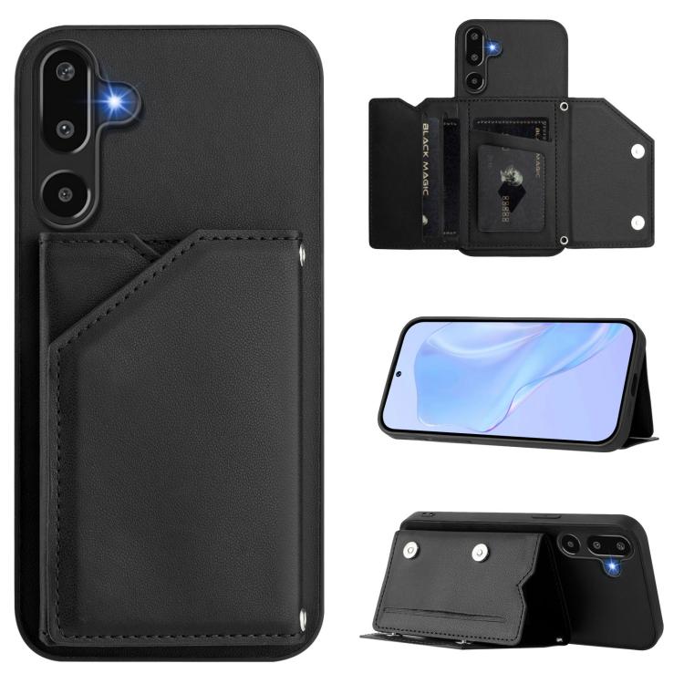 Skin Feel Four Card Slots Phone Case with Wrist Strap, For Samsung Galaxy M56 5G, For Samsung Galaxy M16 5G / F16 5G, For Samsung Galaxy M06 5G / F06 5G, For Samsung Galaxy M35, For Samsung Galaxy M55 / C55 5G, For Samsung Galaxy M15 / F15