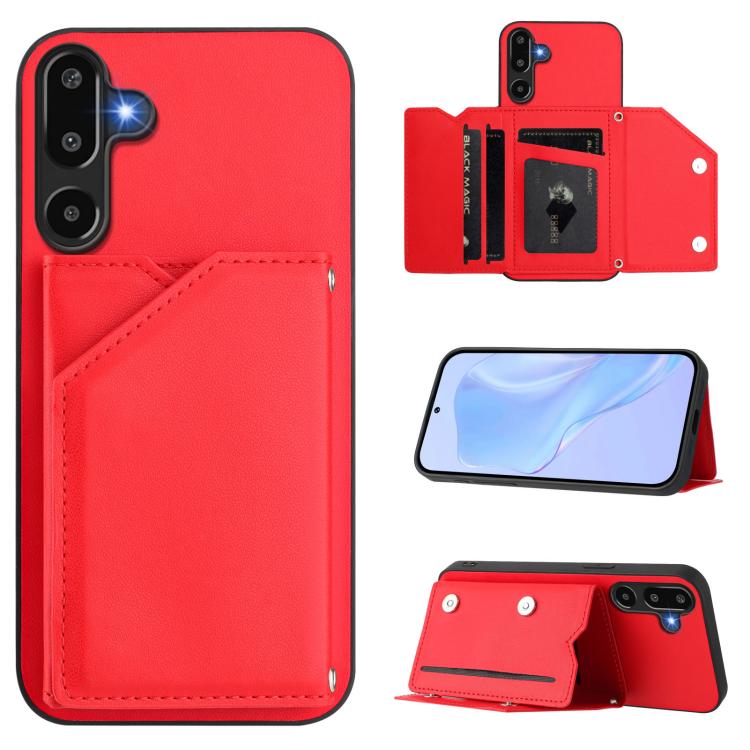 Skin Feel Four Card Slots Phone Case with Wrist Strap, For Samsung Galaxy M56 5G, For Samsung Galaxy M16 5G / F16 5G, For Samsung Galaxy M06 5G / F06 5G, For Samsung Galaxy M35, For Samsung Galaxy M55 / C55 5G, For Samsung Galaxy M15 / F15