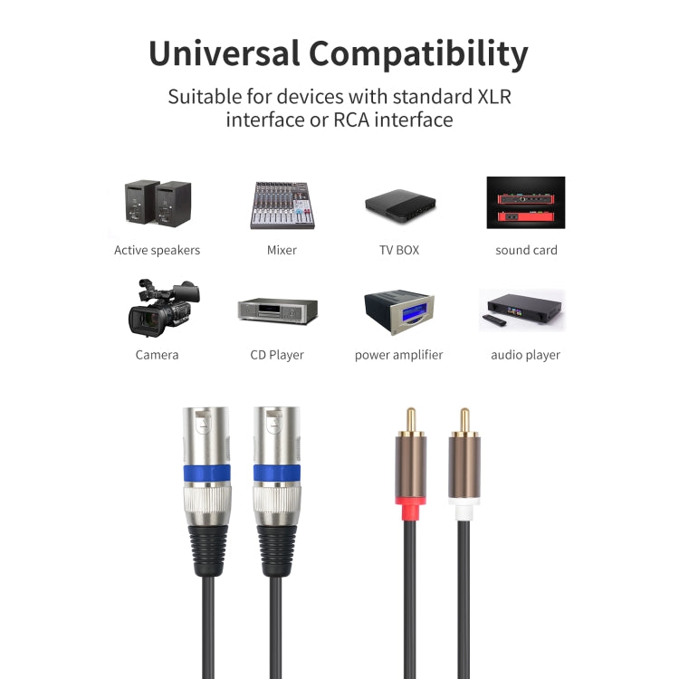 2 RCA Male to 2 XLR 3pin Male Audio Cable, 1.5m, 3m