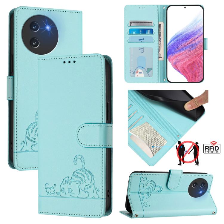 Cat Rat Embossed Pattern RFID Leather Phone Case with Lanyard, For Doogee Note 56 / Note 56 Pro, For Doogee N60 Pro, For Doogee Note 59 5G / Note 59 Pro, For Doogee N55 Plus