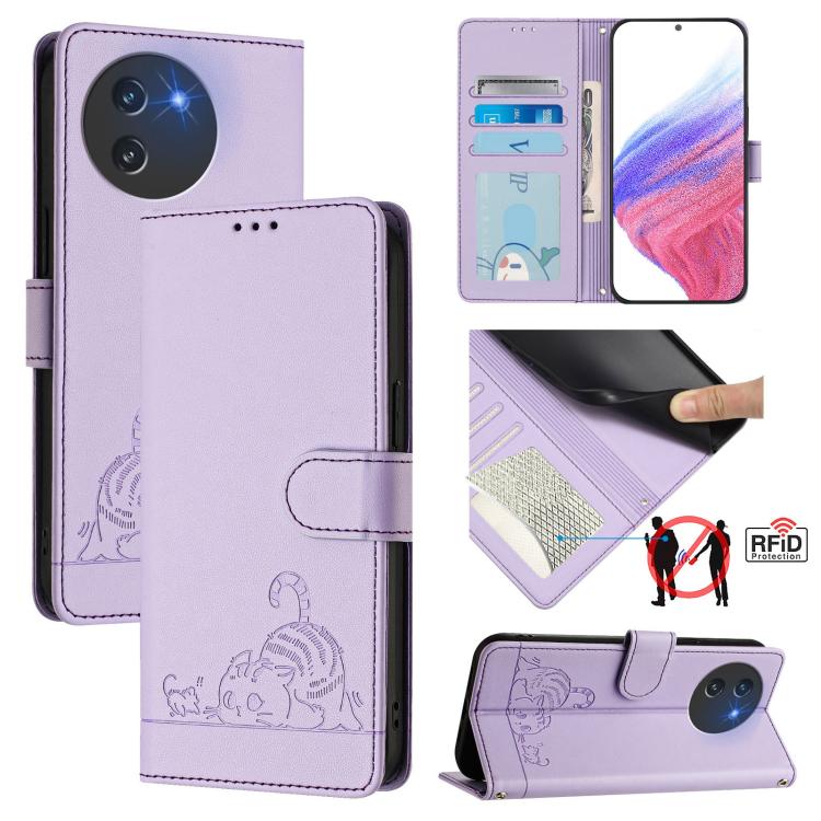 Cat Rat Embossed Pattern RFID Leather Phone Case with Lanyard, For Doogee Note 56 / Note 56 Pro, For Doogee N60 Pro, For Doogee Note 59 5G / Note 59 Pro, For Doogee N55 Plus