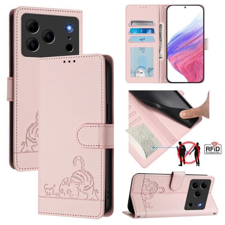 Cat Rat Embossed Pattern RFID Leather Phone Case with Lanyard, For Doogee Note 56 / Note 56 Pro, For Doogee N60 Pro, For Doogee Note 59 5G / Note 59 Pro, For Doogee N55 Plus