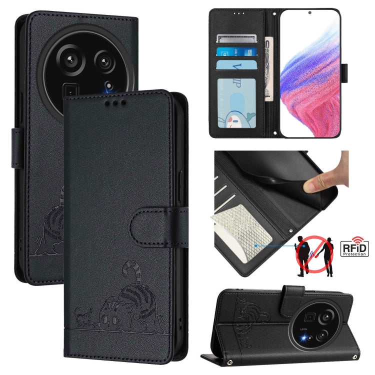 Cat Rat Embossed Pattern RFID Leather Phone Case with Lanyard, For Sharp Aquos wish6, For Sharp Aquos R11, For Sharp Aquos Sense10, For Sharp Basio Active 3, For Sharp Aquos Sense9 Plus, For Sharp Aquos Sense9, For Sharp Aquos R9 Pro                   ...