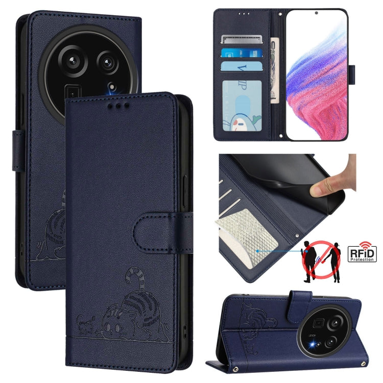 Cat Rat Embossed Pattern RFID Leather Phone Case with Lanyard, For Sharp Aquos wish6, For Sharp Aquos R11, For Sharp Aquos Sense10, For Sharp Basio Active 3, For Sharp Aquos Sense9 Plus, For Sharp Aquos Sense9, For Sharp Aquos R9 Pro                   ...